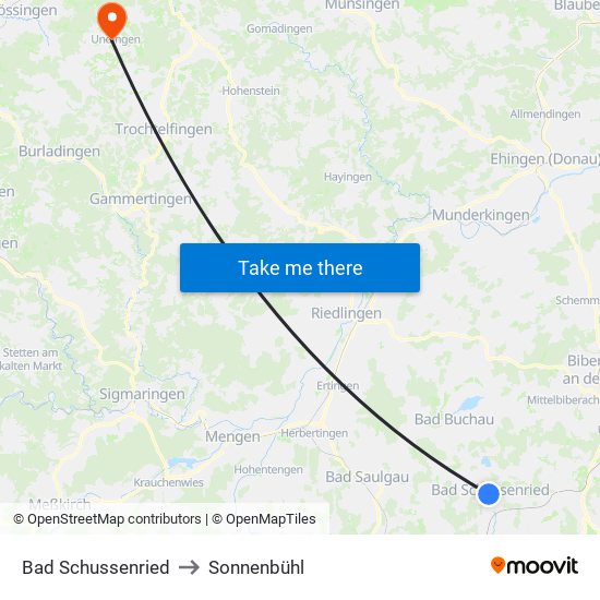 Bad Schussenried to Sonnenbühl map