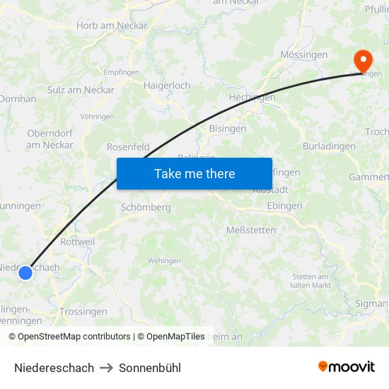 Niedereschach to Sonnenbühl map