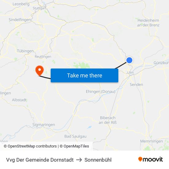 Vvg Der Gemeinde Dornstadt to Sonnenbühl map