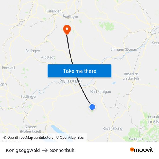 Königseggwald to Sonnenbühl map