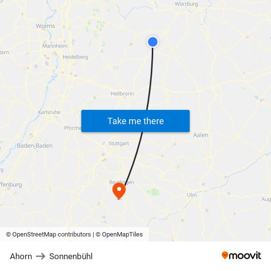 Ahorn to Sonnenbühl map