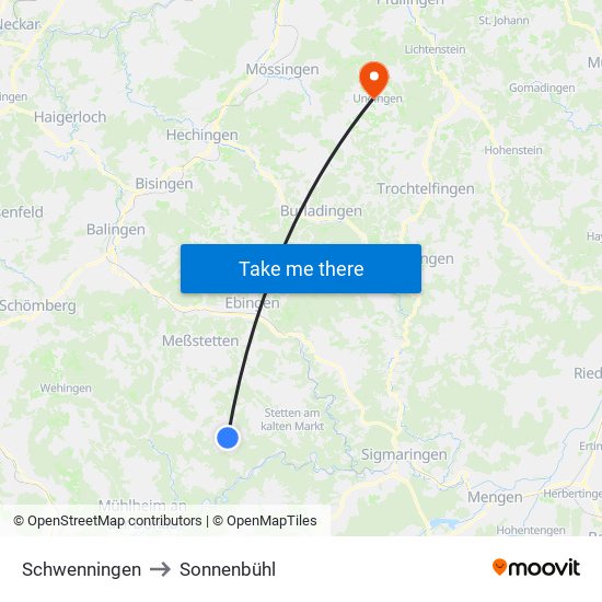 Schwenningen to Sonnenbühl map