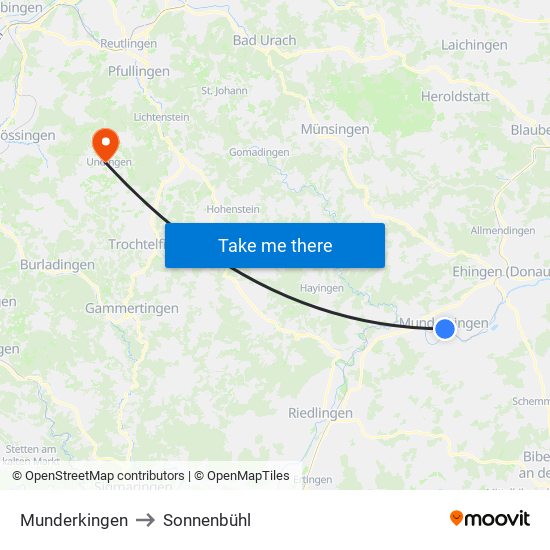 Munderkingen to Sonnenbühl map