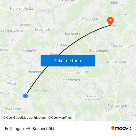 Frittlingen to Sonnenbühl map