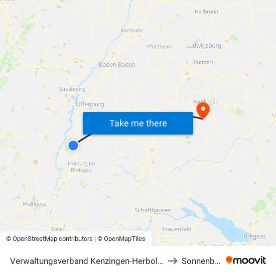 Verwaltungsverband Kenzingen-Herbolzheim to Sonnenbühl map