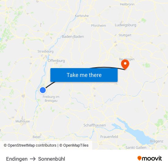 Endingen to Sonnenbühl map