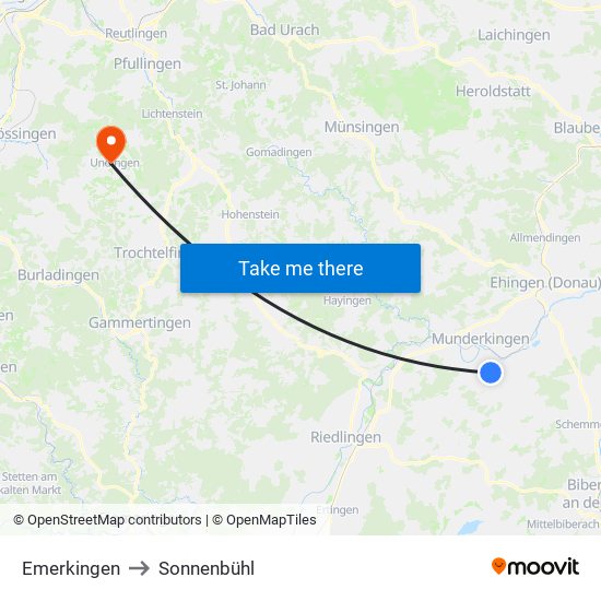 Emerkingen to Sonnenbühl map