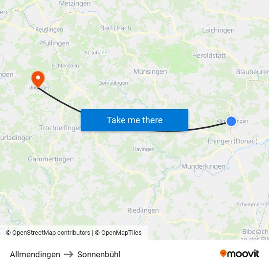 Allmendingen to Sonnenbühl map