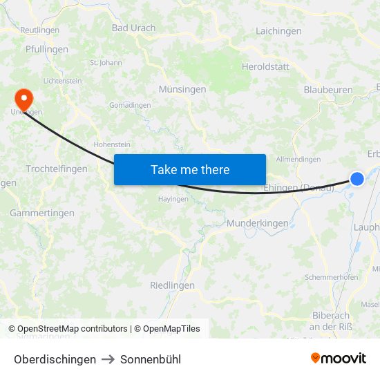 Oberdischingen to Sonnenbühl map