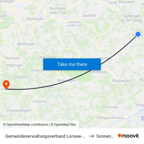 Gemeindeverwaltungsverband Lonsee-Amstetten to Sonnenbühl map