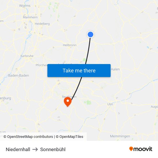 Niedernhall to Sonnenbühl map