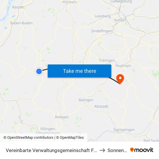 Vereinbarte Verwaltungsgemeinschaft Freudenstadt to Sonnenbühl map