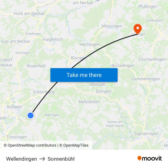 Wellendingen to Sonnenbühl map