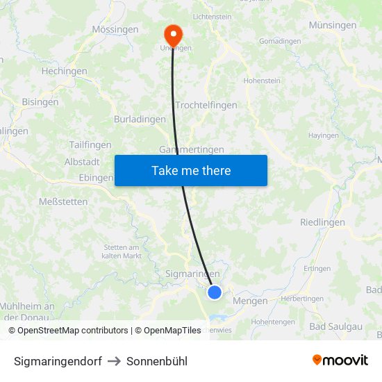 Sigmaringendorf to Sonnenbühl map