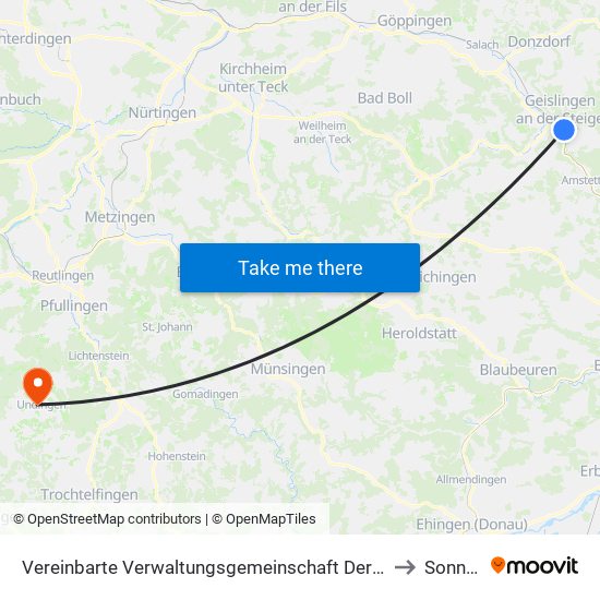 Vereinbarte Verwaltungsgemeinschaft Der Stadt Geislingen An Der Steige to Sonnenbühl map