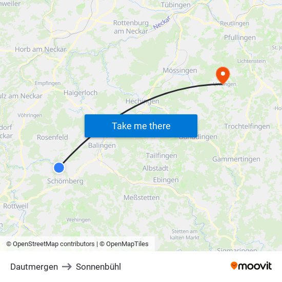 Dautmergen to Sonnenbühl map