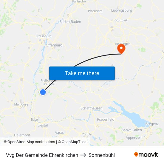 Vvg Der Gemeinde Ehrenkirchen to Sonnenbühl map