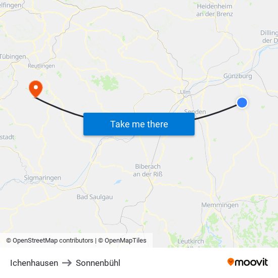 Ichenhausen to Sonnenbühl map
