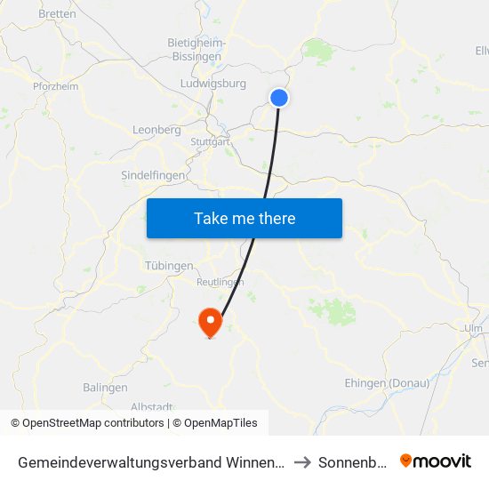 Gemeindeverwaltungsverband Winnenden to Sonnenbühl map