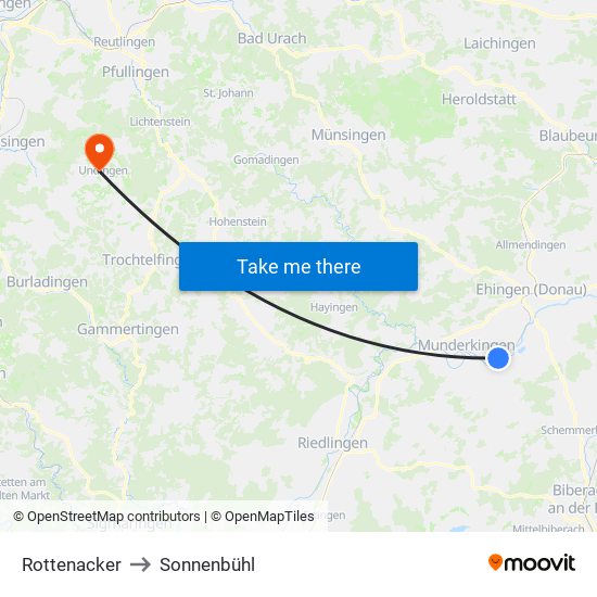 Rottenacker to Sonnenbühl map