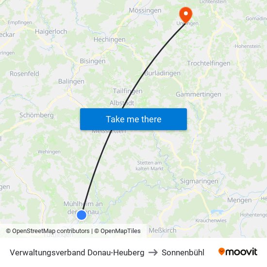 Verwaltungsverband Donau-Heuberg to Sonnenbühl map