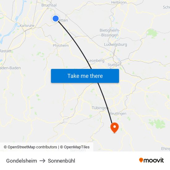 Gondelsheim to Sonnenbühl map