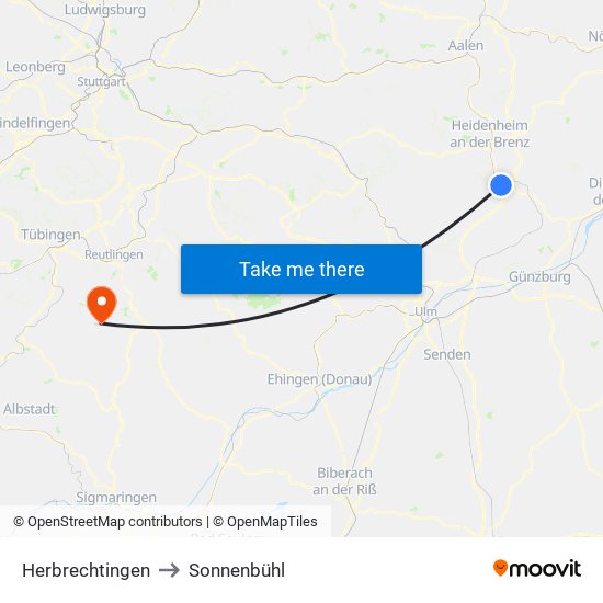 Herbrechtingen to Sonnenbühl map