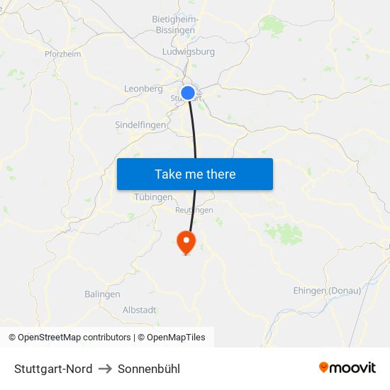 Stuttgart-Nord to Sonnenbühl map