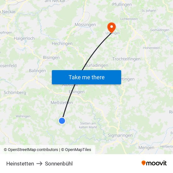 Heinstetten to Sonnenbühl map