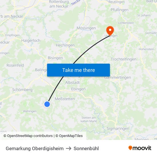 Gemarkung Oberdigisheim to Sonnenbühl map