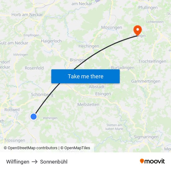 Wilflingen to Sonnenbühl map
