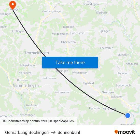 Gemarkung Bechingen to Sonnenbühl map