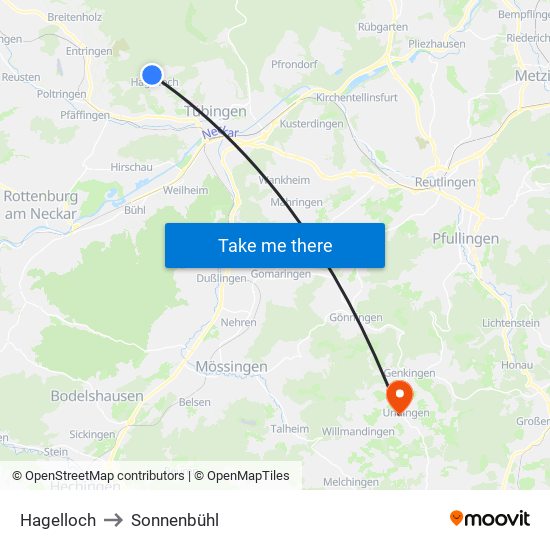 Hagelloch to Sonnenbühl map