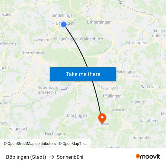 Böblingen (Stadt) to Sonnenbühl map