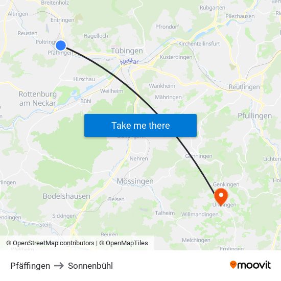 Pfäffingen to Sonnenbühl map