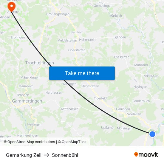 Gemarkung Zell to Sonnenbühl map