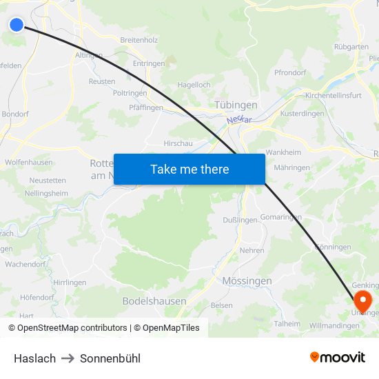 Haslach to Sonnenbühl map