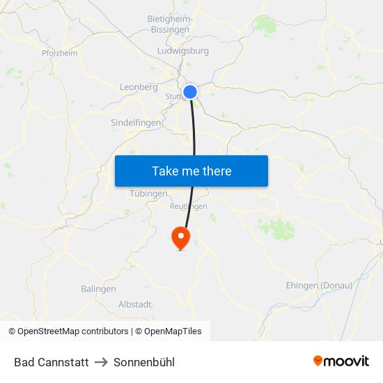 Bad Cannstatt to Sonnenbühl map