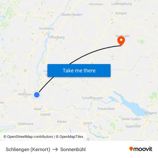 Schliengen (Kernort) to Sonnenbühl map