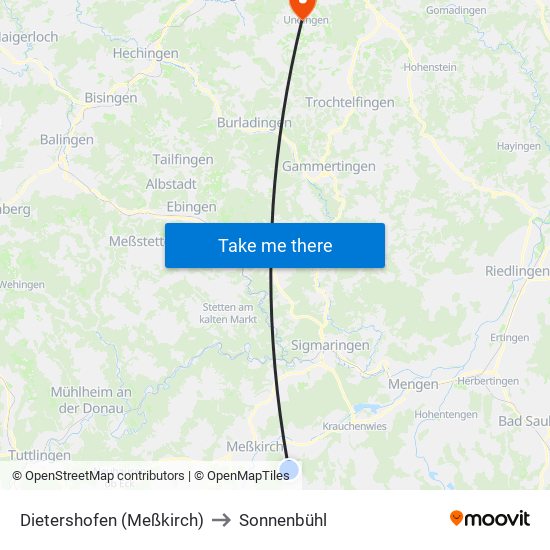 Dietershofen (Meßkirch) to Sonnenbühl map