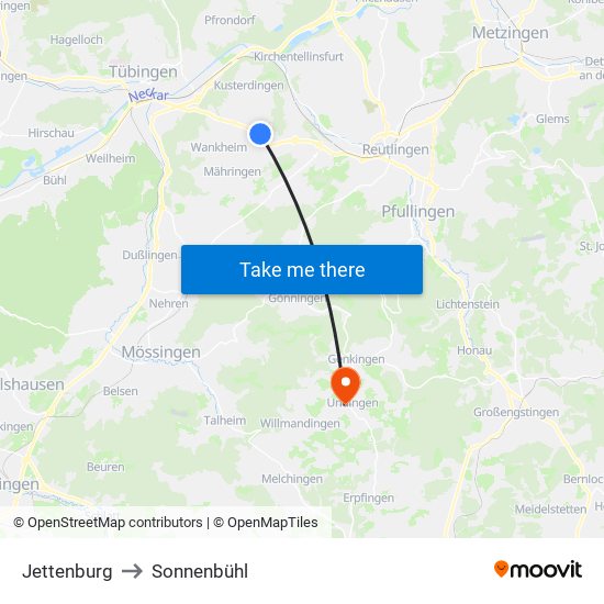 Jettenburg to Sonnenbühl map