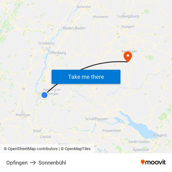 Opfingen to Sonnenbühl map
