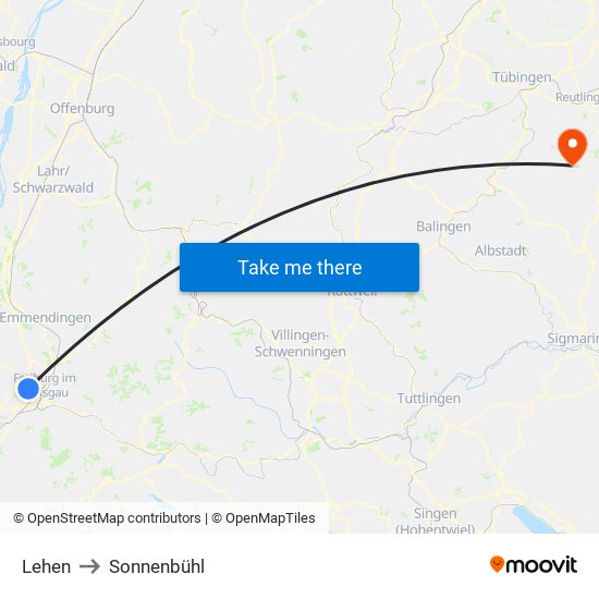 Lehen to Sonnenbühl map