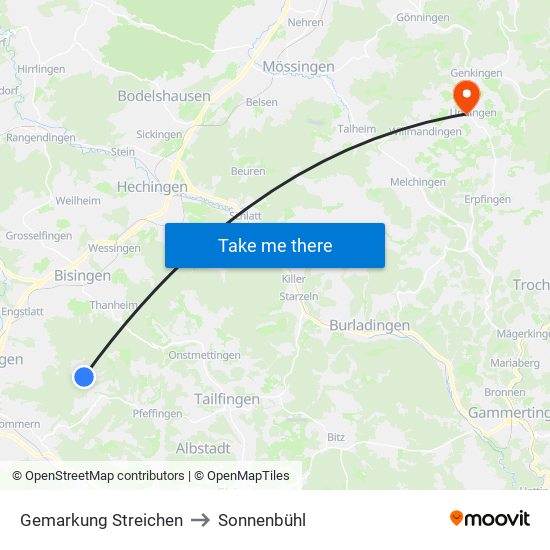 Gemarkung Streichen to Sonnenbühl map