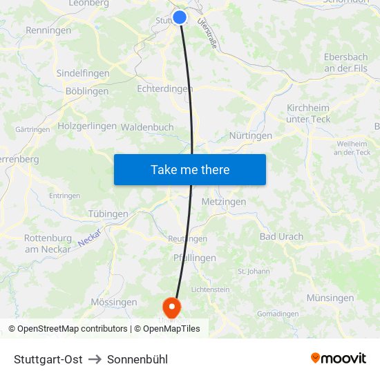 Stuttgart-Ost to Sonnenbühl map