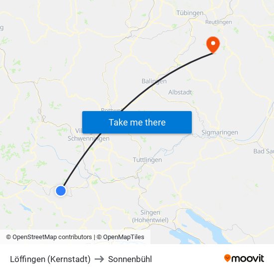 Löffingen (Kernstadt) to Sonnenbühl map