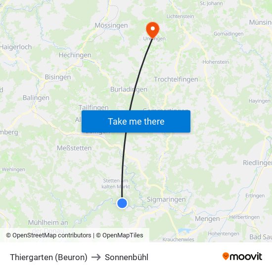 Thiergarten (Beuron) to Sonnenbühl map