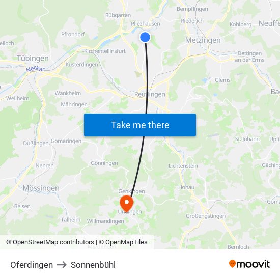 Oferdingen to Sonnenbühl map