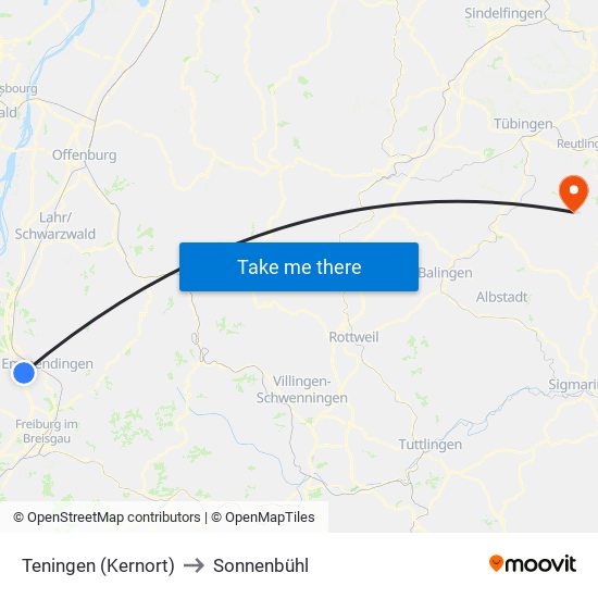 Teningen (Kernort) to Sonnenbühl map