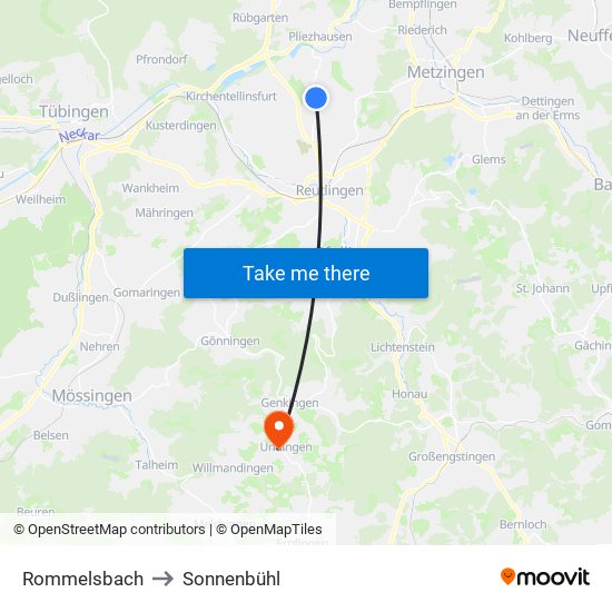 Rommelsbach to Sonnenbühl map